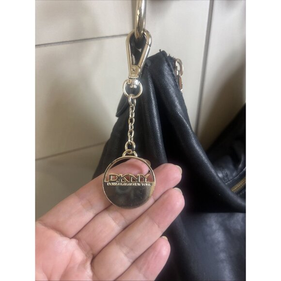 Vintage DKNY Black Leather Hobo Bag Soft Gold Handbag Y2K Purse Shoulder Bag - Picture 3 of 16